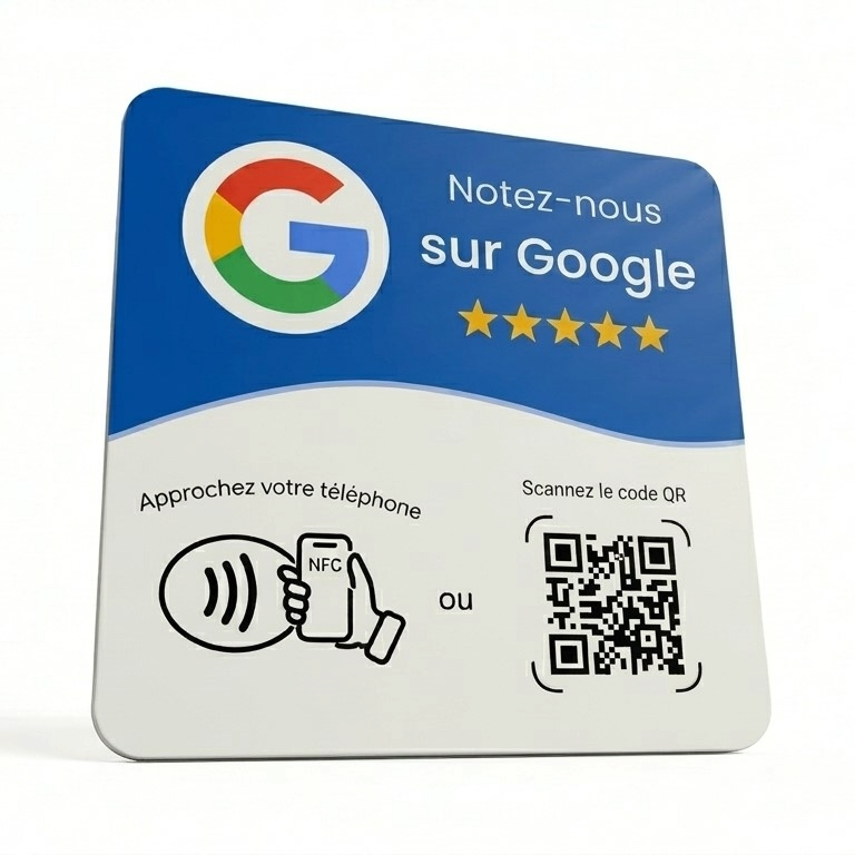 Plaque Avis Google NFC &mdash; Variante Bleue